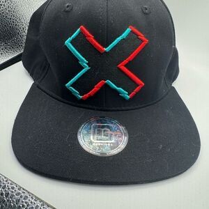 Black Hat with Red and Blue X Design